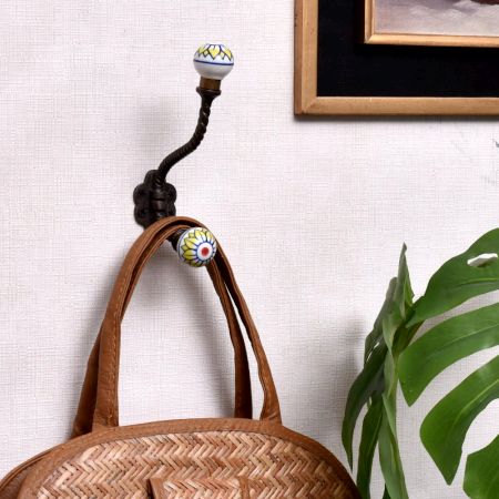 Yellow Floral Ceramic Iron Coat Hooks